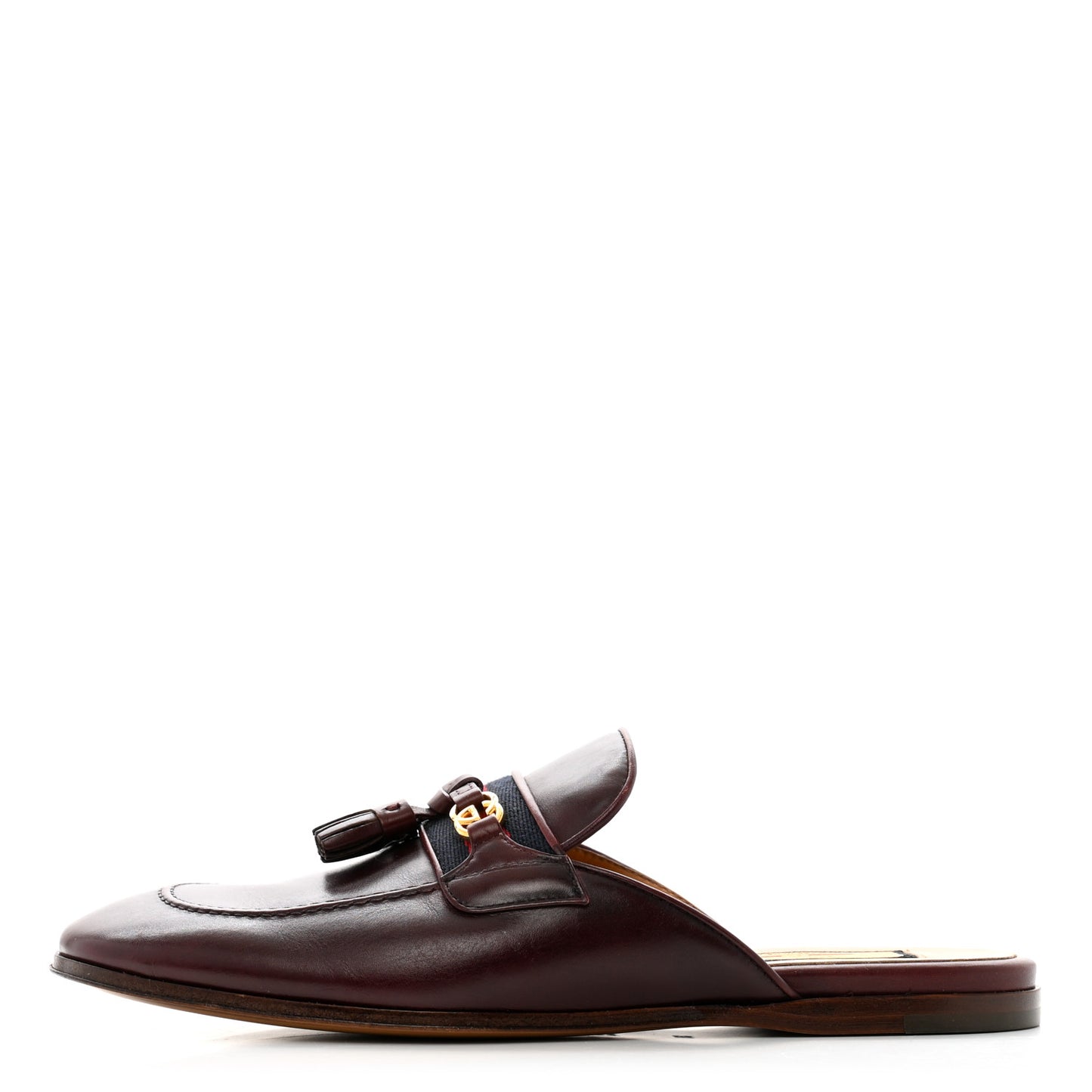 Calfskin Web Interlocking G Womens Tassel Slippers 36 Ruby Bordeaux