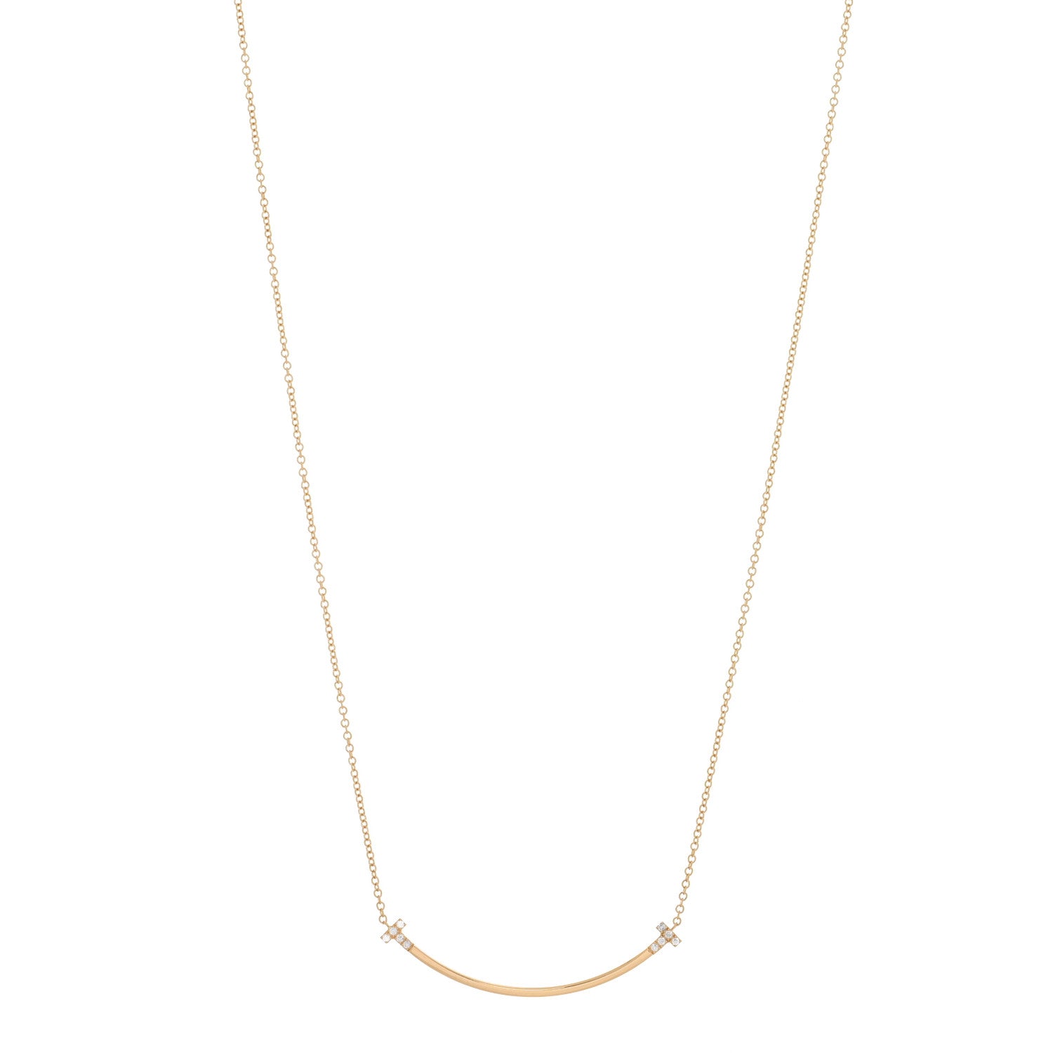 Tiffany 18K Yellow Gold Diamond Small T Smile Pendant Necklace 1 of 5
