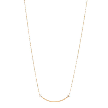 Tiffany 18K Yellow Gold Diamond Small T Smile Pendant Necklace 1 of 5