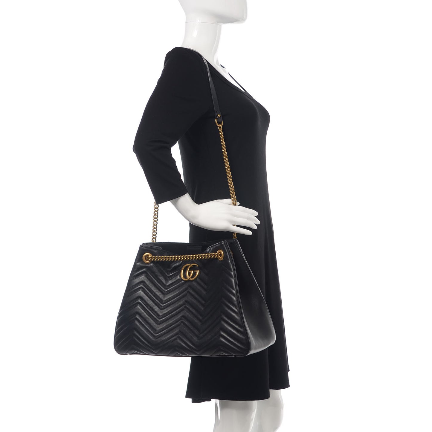 Calfskin Matelasse Medium GG Marmont Shoulder Tote Bag Black