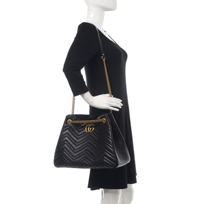 Gucci Calfskin Matelasse Medium GG Marmont Shoulder Tote Bag Black 2 of 13