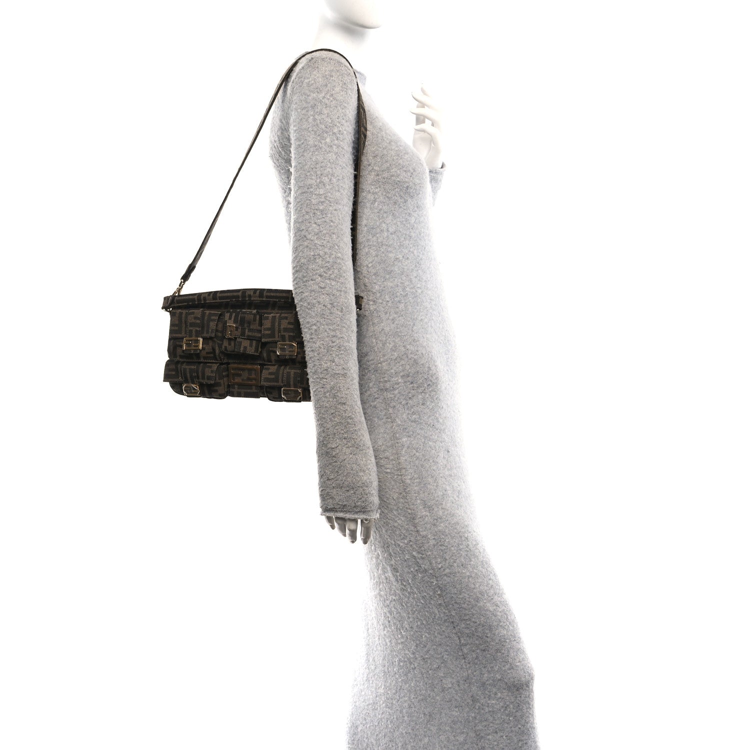 Fendi Fabric Jacquard FF 1974 Multipocket Baguette Tobacco Moro 2 of 10