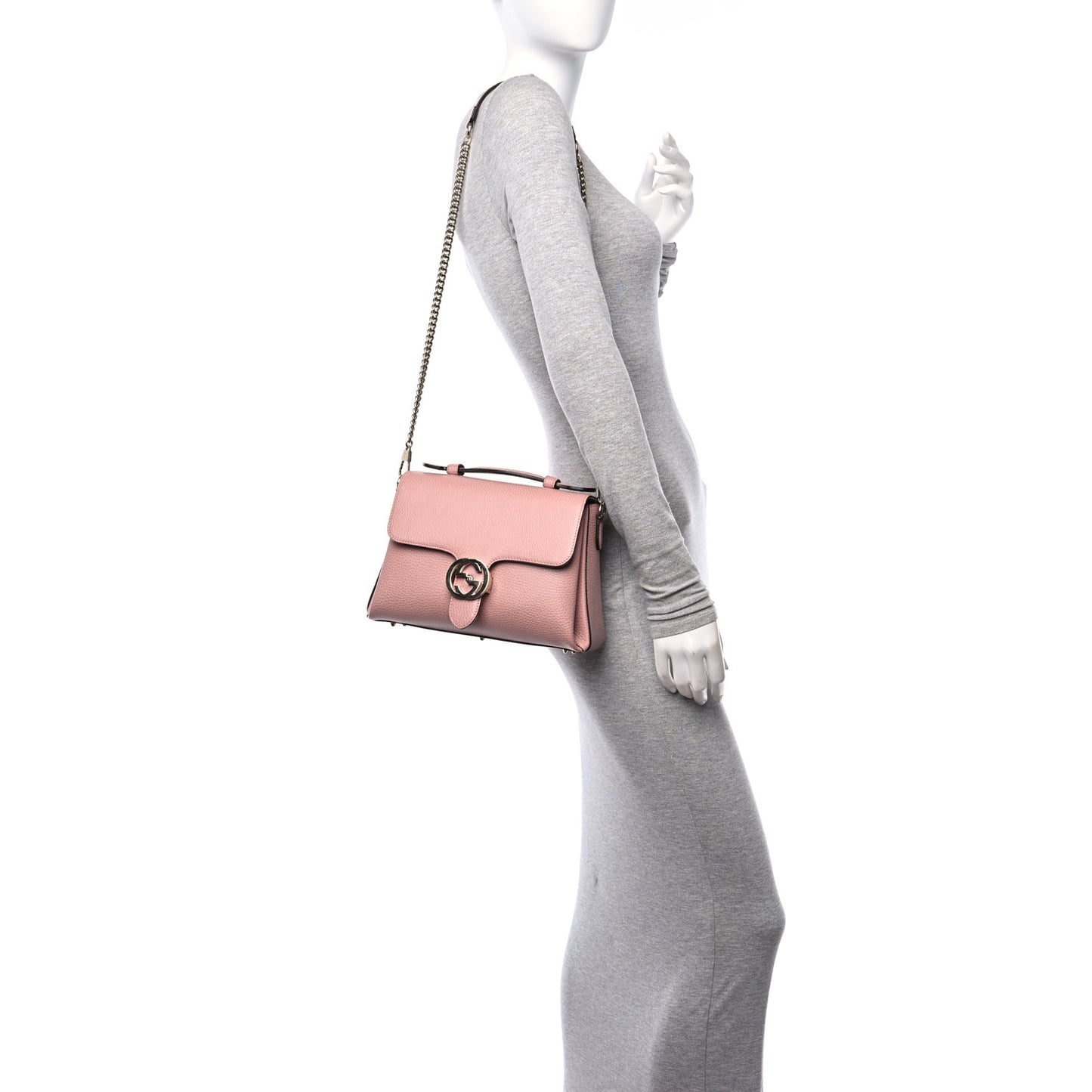 Dollar Calfskin Interlocking G Top Handle Shoulder Bag Soft Pink