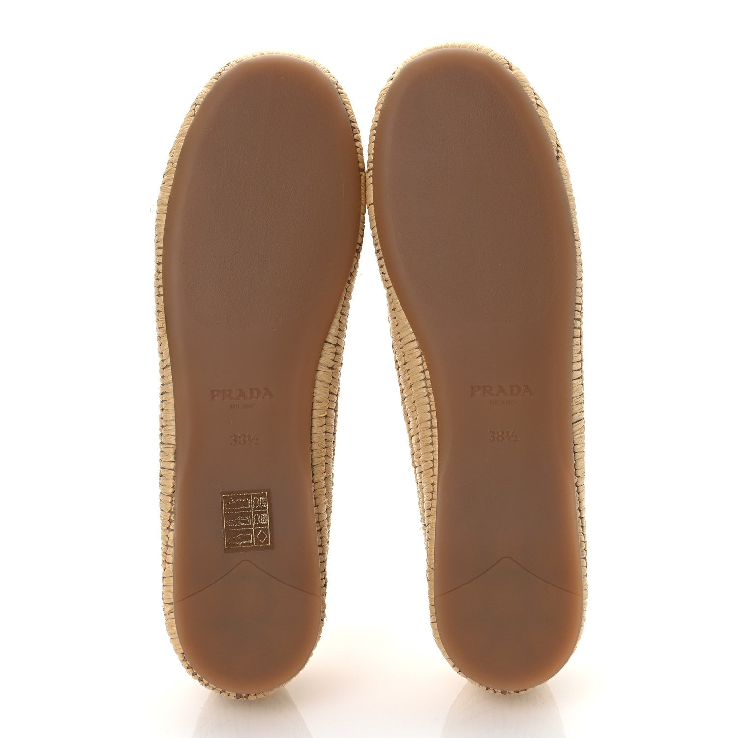 Prada Raffia Metal Triangle Logo Ballet Flats 38.5 Natural 7 of 10