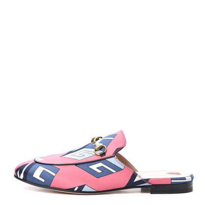 Gucci Satin GG Wallpaper Womens Princetown Slippers 38.5 Pink Flamboyant Blue Black 1 of 7