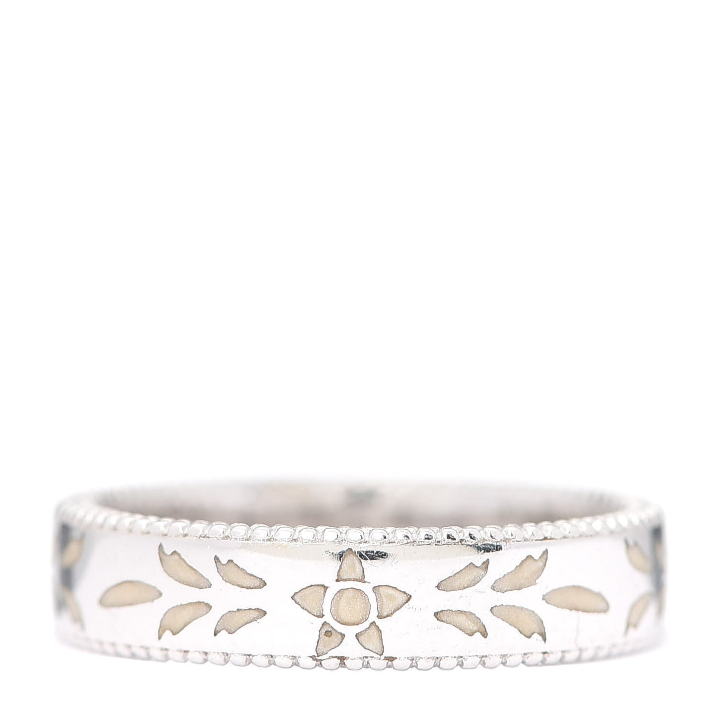 18K White Gold Enamel 4mm Icon Blooms Ring 50 5.25