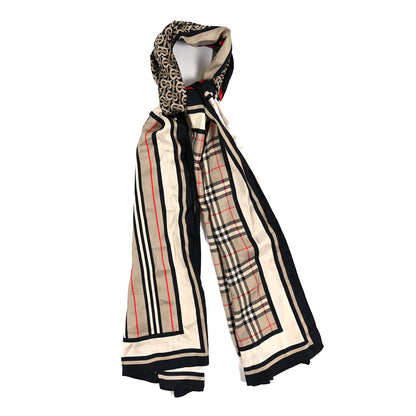 Burberry Silk Vintage Check Icon Stripe TB Monogram Print Scarf Archive Beige 1 of 4