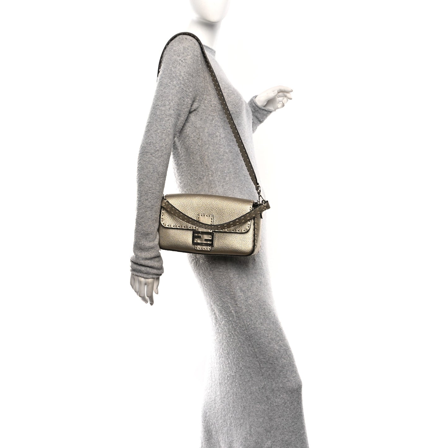 Cuoio Roma Sellerissima Nappa Sintetica Tape Stitch Baguette Platino