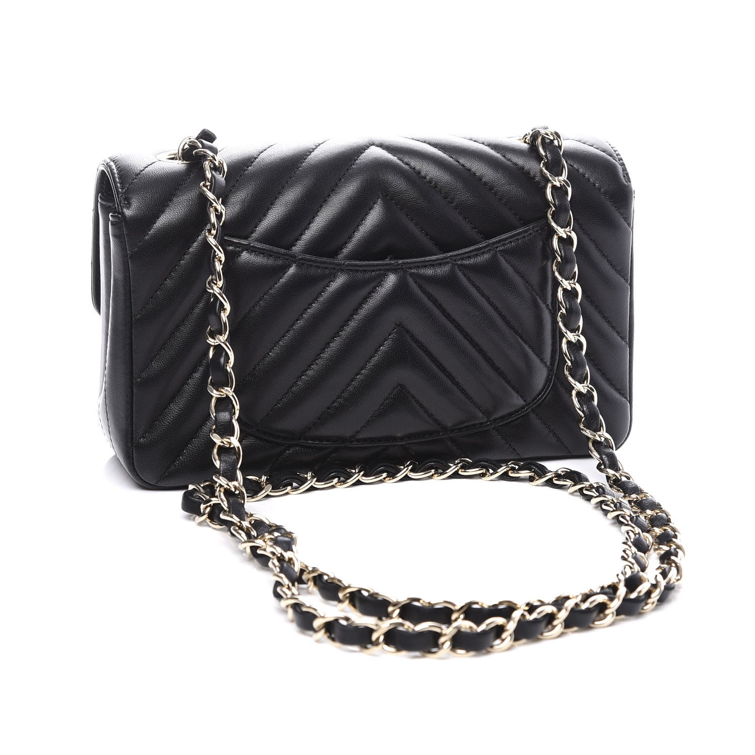 Chanel Lambskin Chevron Quilted Mini Rectangular Flap Black 2 of 10