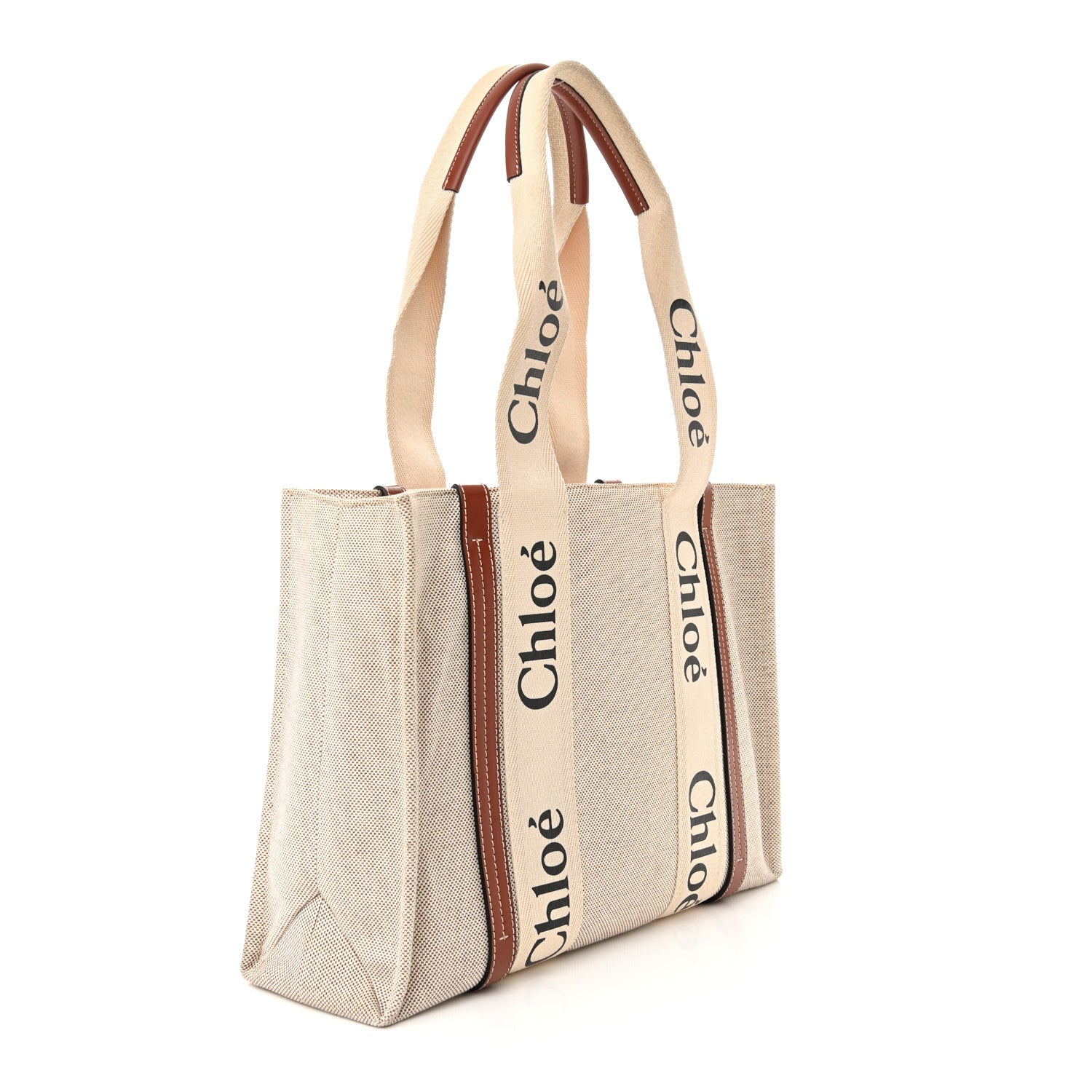 Chloe Cotton Calfskin Medium Woody Ribbon Tote White Brown 3 of 11
