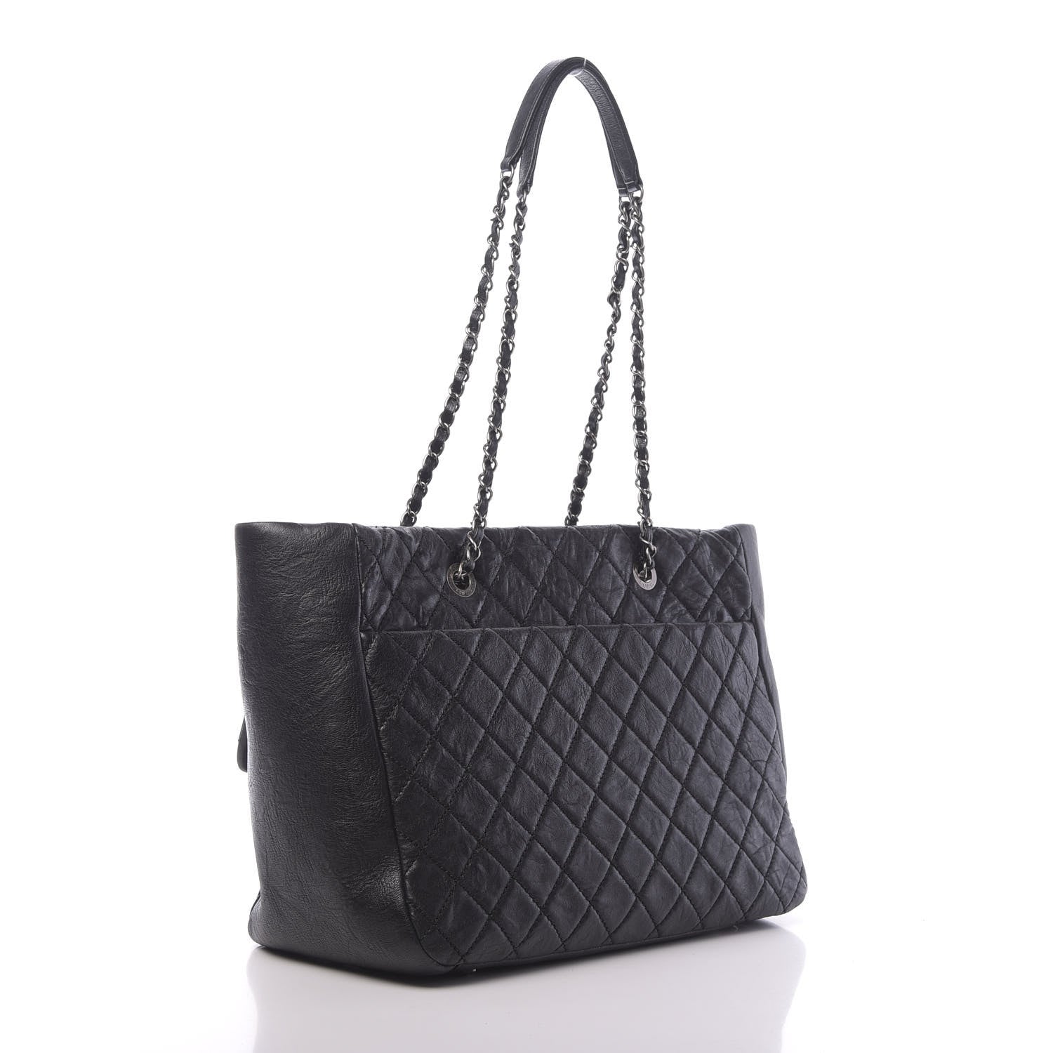 Chanel Crumpled Lambskin Quilted Large Tote Black 4 of 14