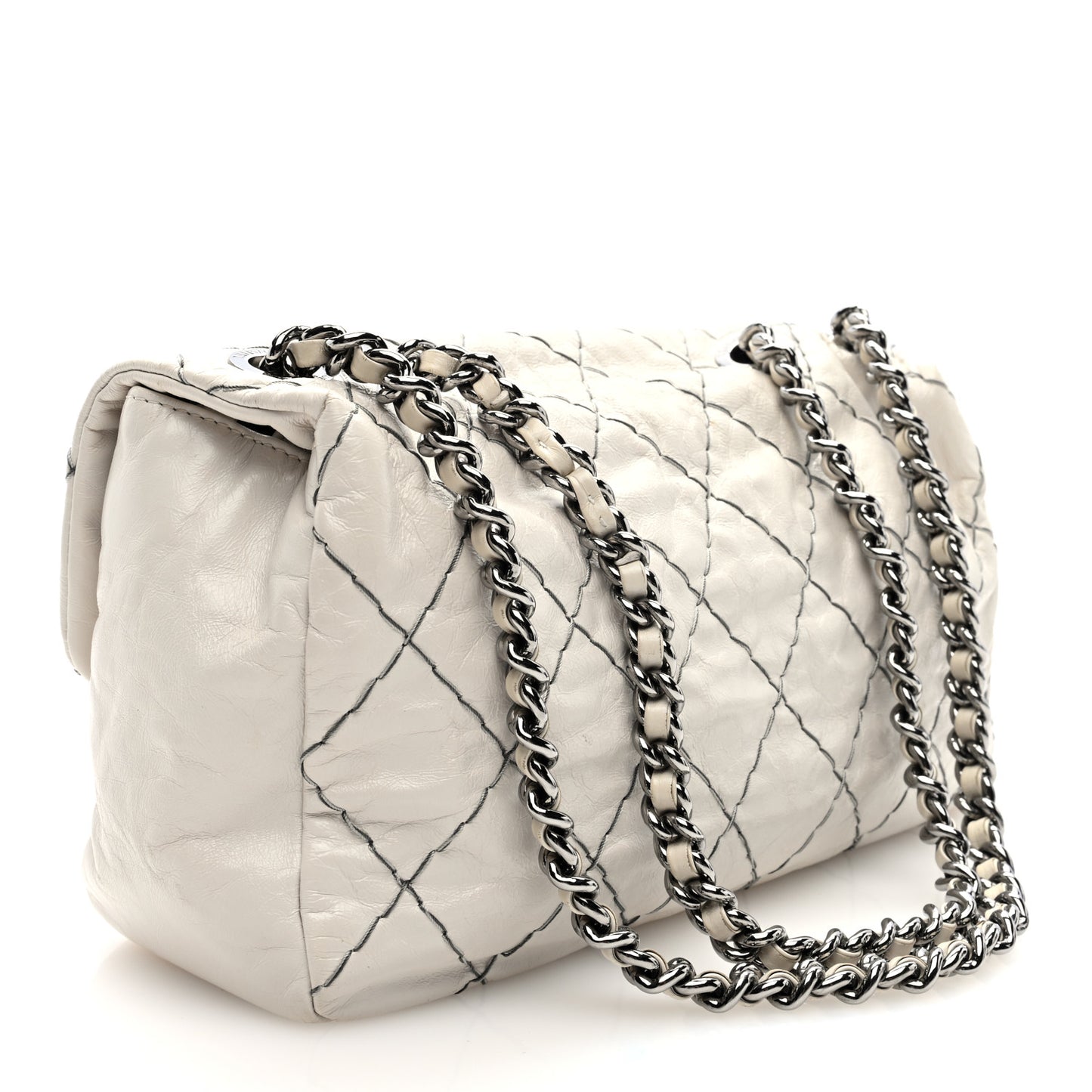 Glazed Goatskin Double Stitch Flap Ivory