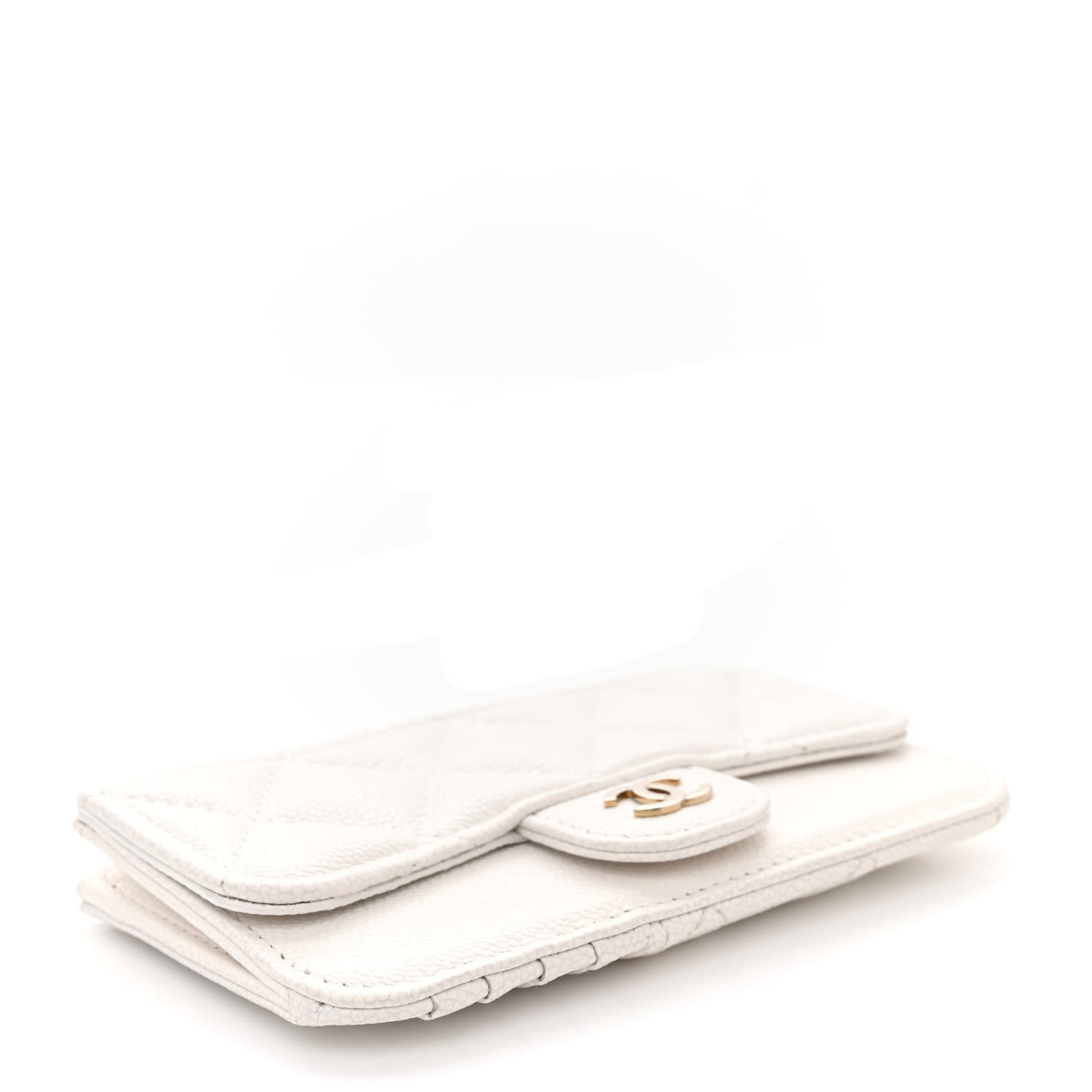 Caviar Quilted Flap Zip Card Holder White