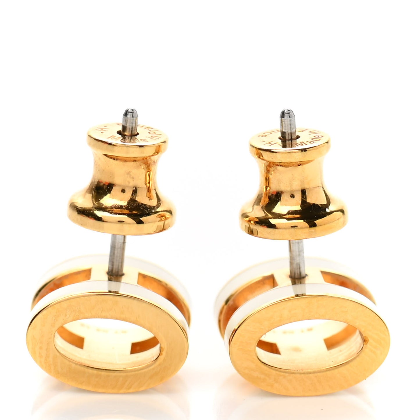Gold Lacquered Mini Pop H Earrings White
