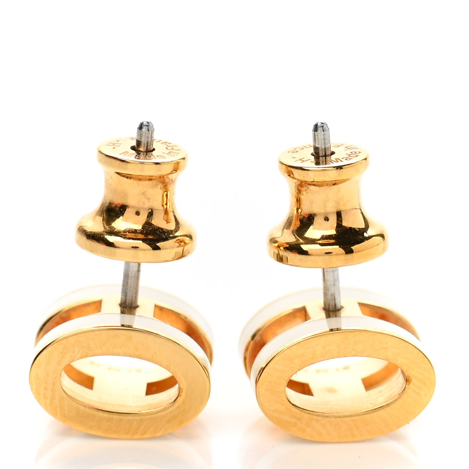 Hermes Gold Lacquered Mini Pop H Earrings White 3 of 5