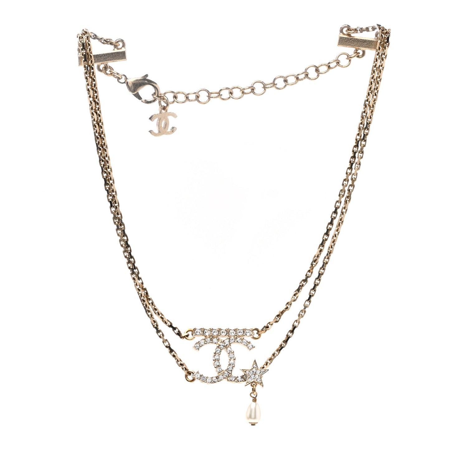 Pearl Crystal CC Star Choker Necklace Gold