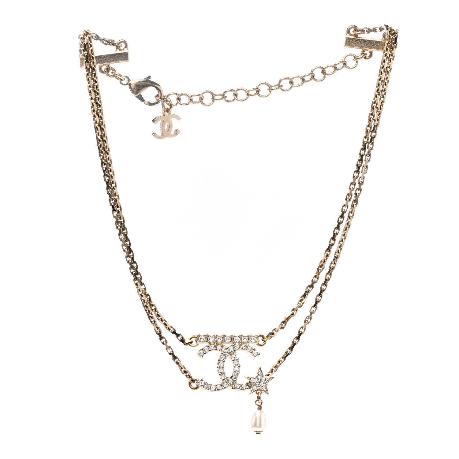Chanel Pearl Crystal CC Star Choker Necklace Gold 1 of 5