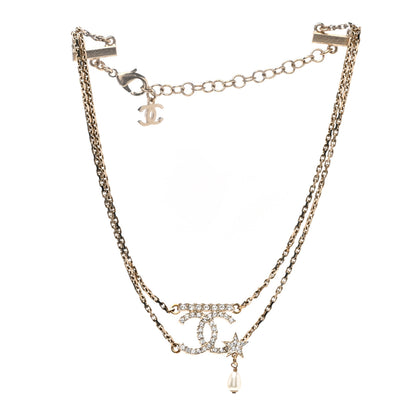 Chanel Pearl Crystal CC Star Choker Necklace Gold 1 of 5