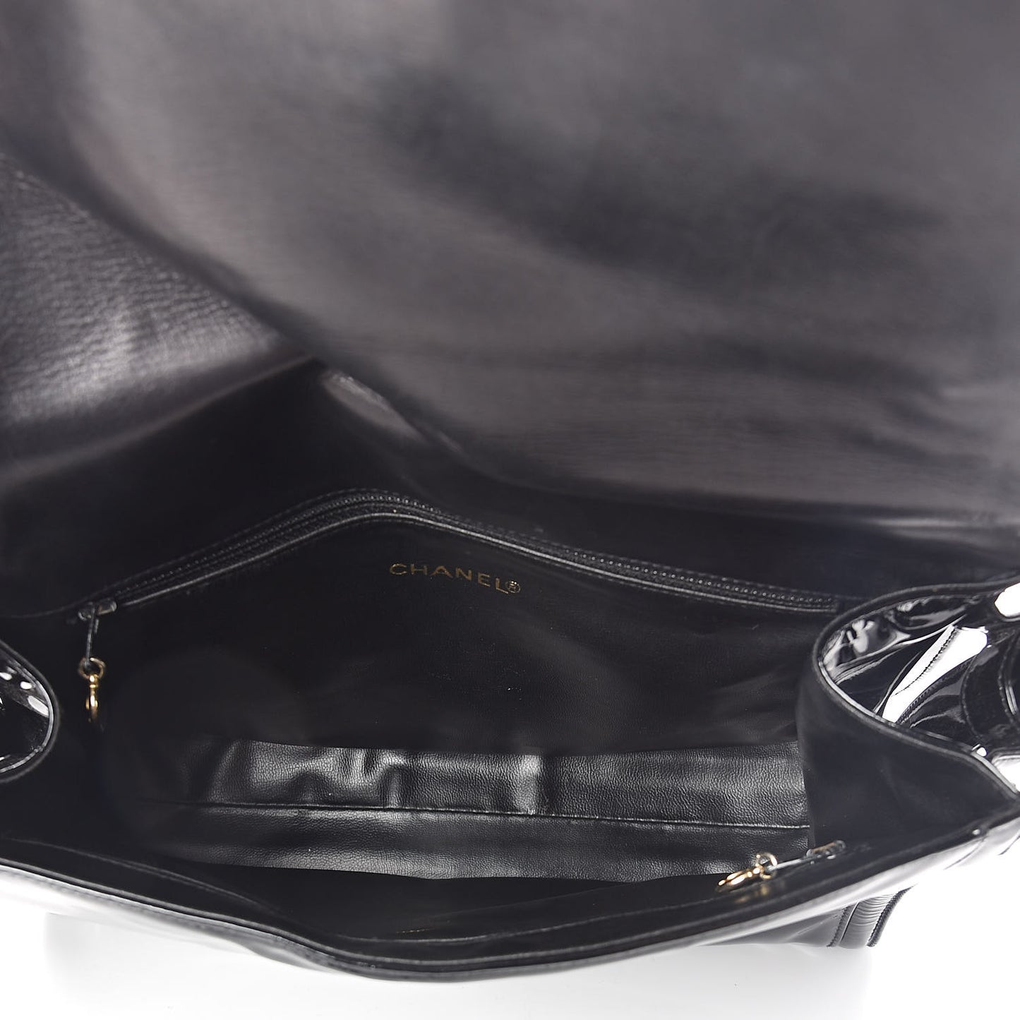 Patent CC Flap Shoulder Bag Black