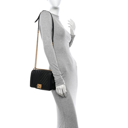 Chanel Caviar Chevron Quilted Medium Boy Flap Black 3 of 10