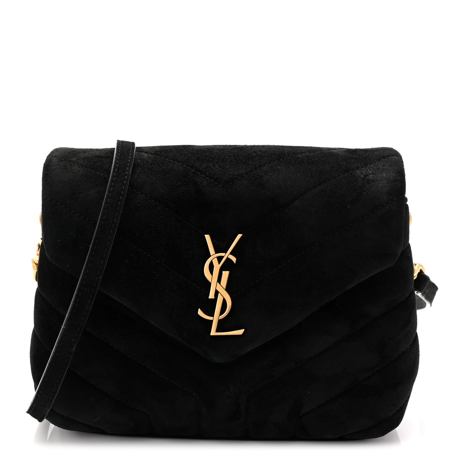 Saint Laurent Suede Y Quilted Monogram Toy Loulou Crossbody Bag Black 1 of 11