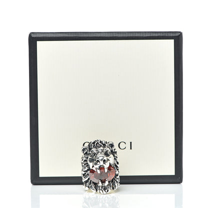 Gucci Metal Crystal Lion Head Ring 4.75 Red Aged Silver 9 of 9