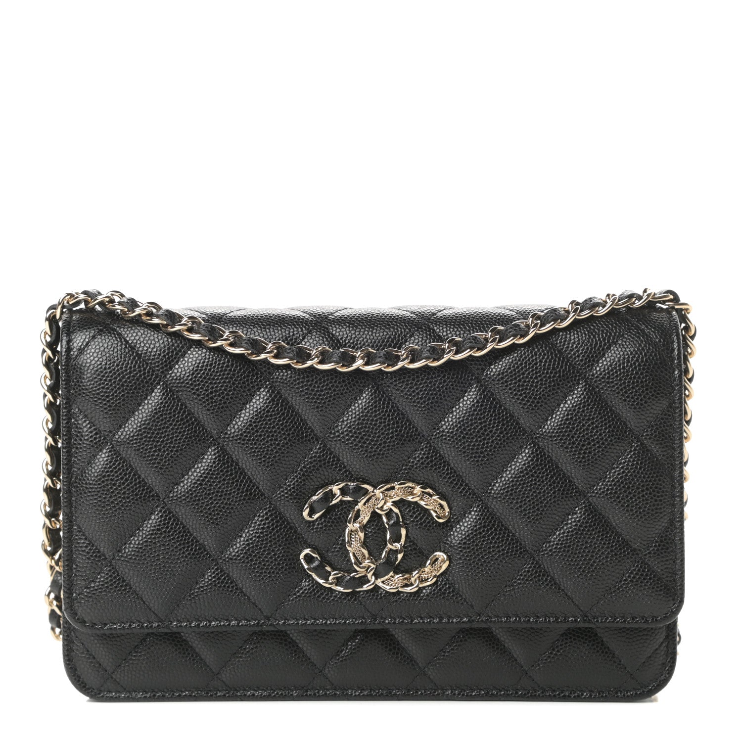 Chanel Caviar Quilted French New Wave Chain CC Wallet On Chain WOC Black 1 of 12