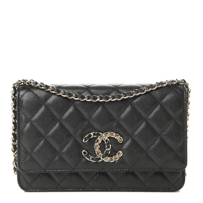 Chanel Caviar Quilted French New Wave Chain CC Wallet On Chain WOC Black 1 of 12
