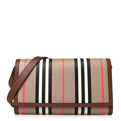 Burberry E-Canvas Icon Stripe Hannah Wallet With Detachable Strap Archive Beige Tan 1 of 8