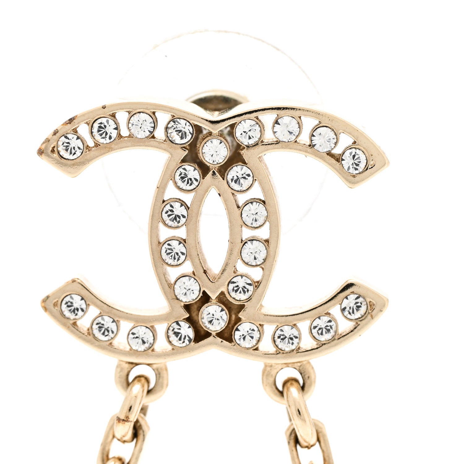 Chanel Crystal Pearl CC Chain Drop Earrings Gold 6 of 7
