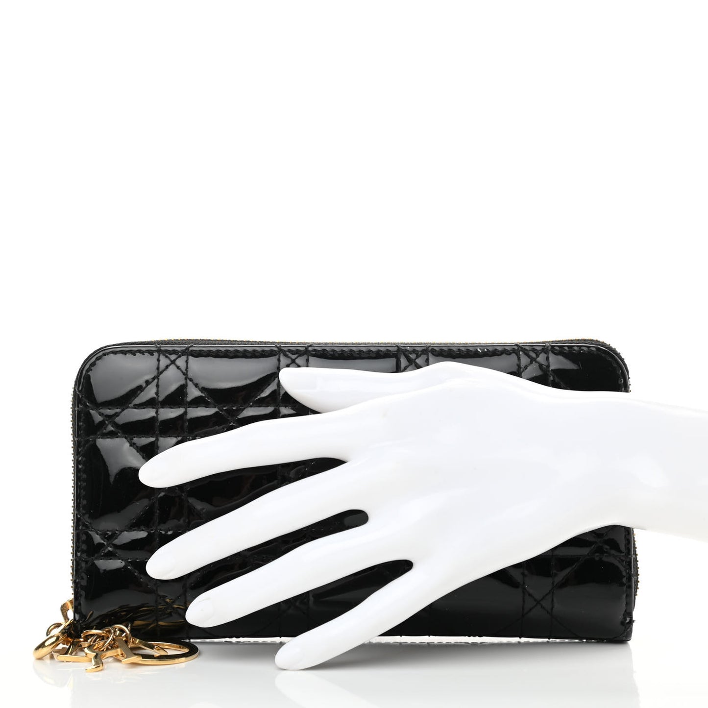 Patent Cannage Lady Dior Continental Zip Wallet Black