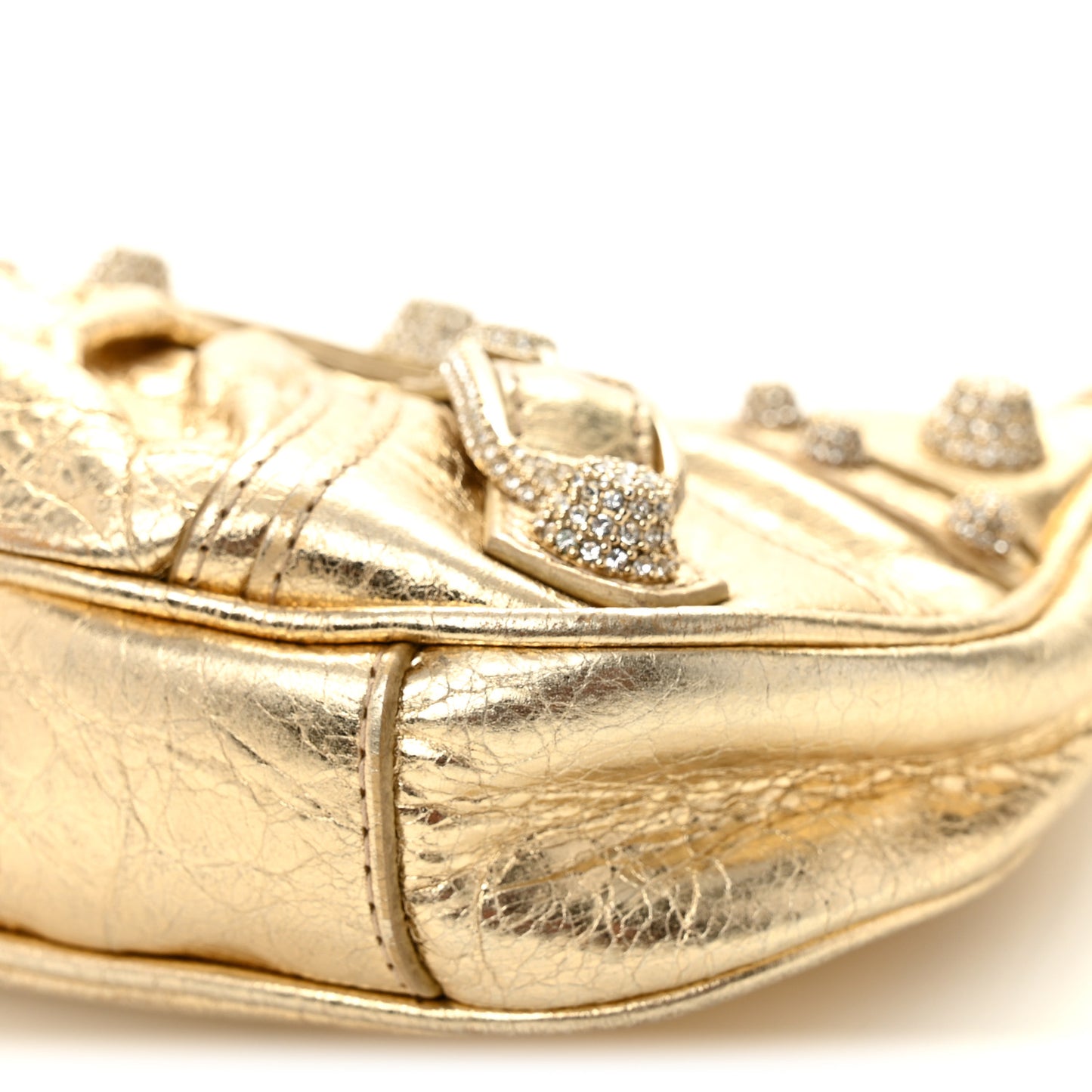 Metallic Arena Agneau Crystal Le Cagole Mini Purse With Chain Light Gold