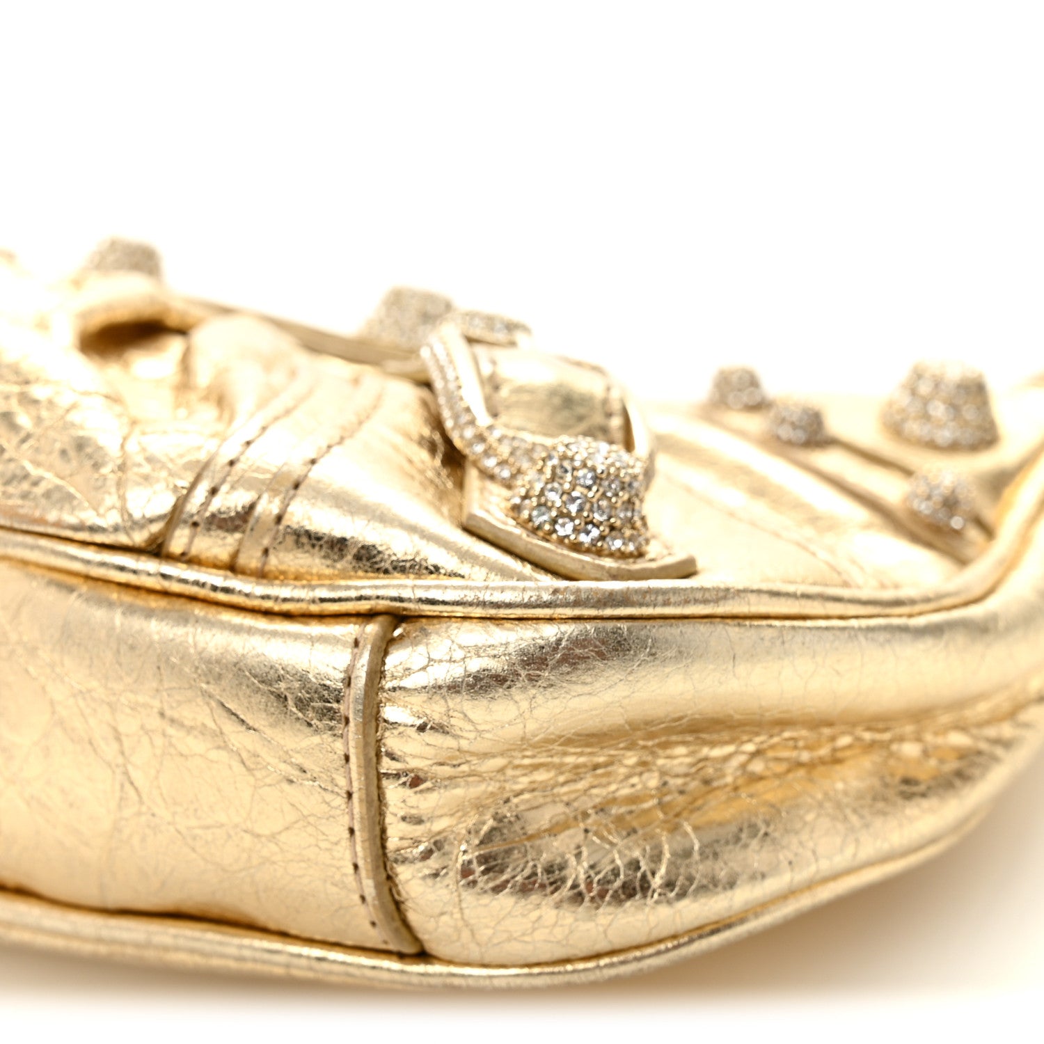 Balenciaga Metallic Arena Agneau Crystal Le Cagole Mini Purse With Chain Light Gold 9 of 10