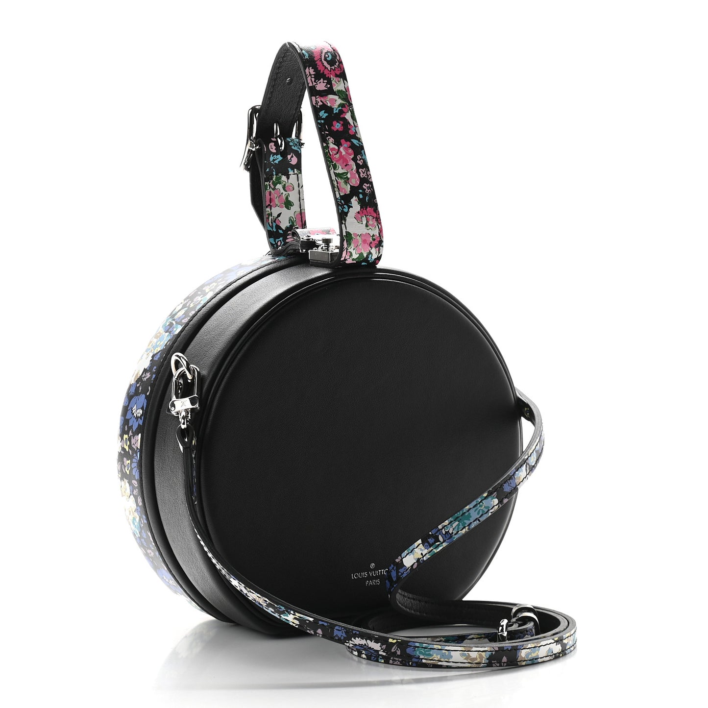 Calfskin Floral Print Petite Boite Chapeau Black