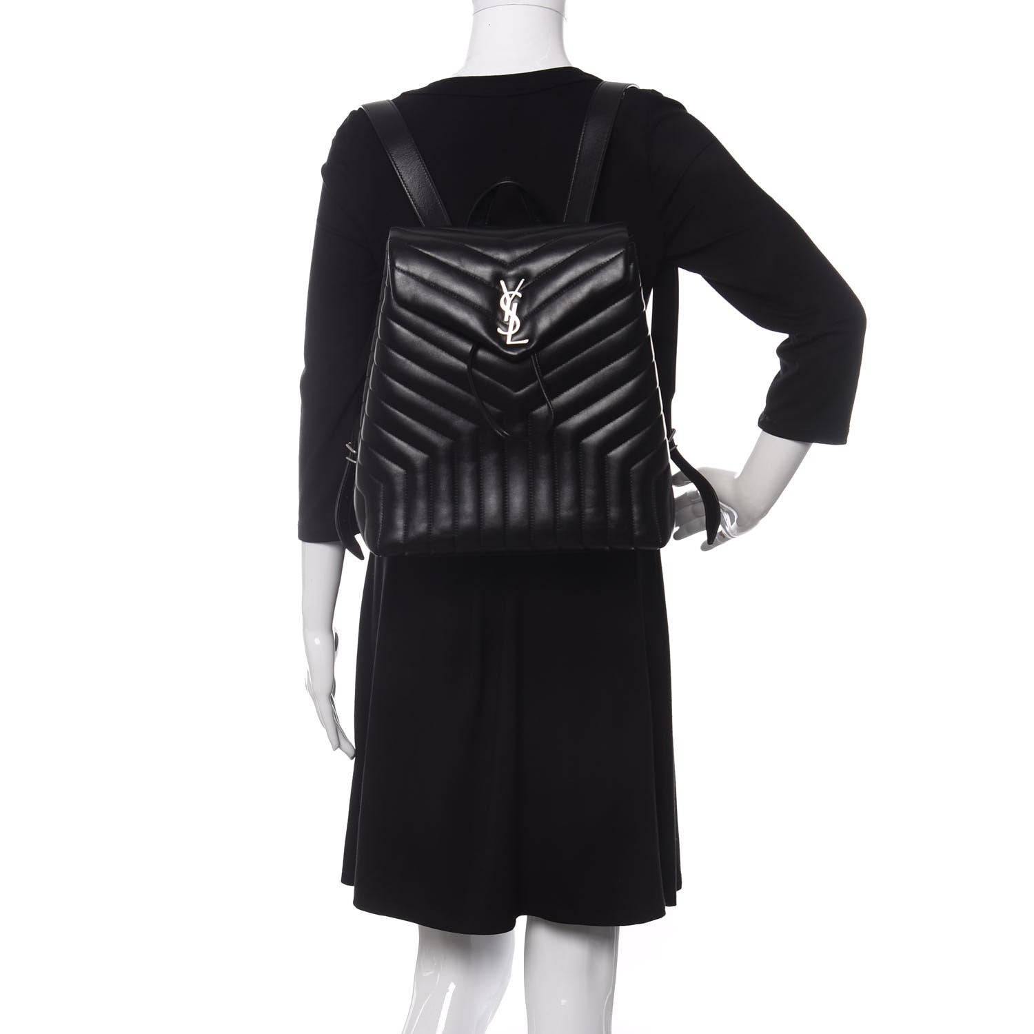 Saint Laurent Calfskin Y Quilted Monogram Medium Loulou Backpack Black 2 of 12