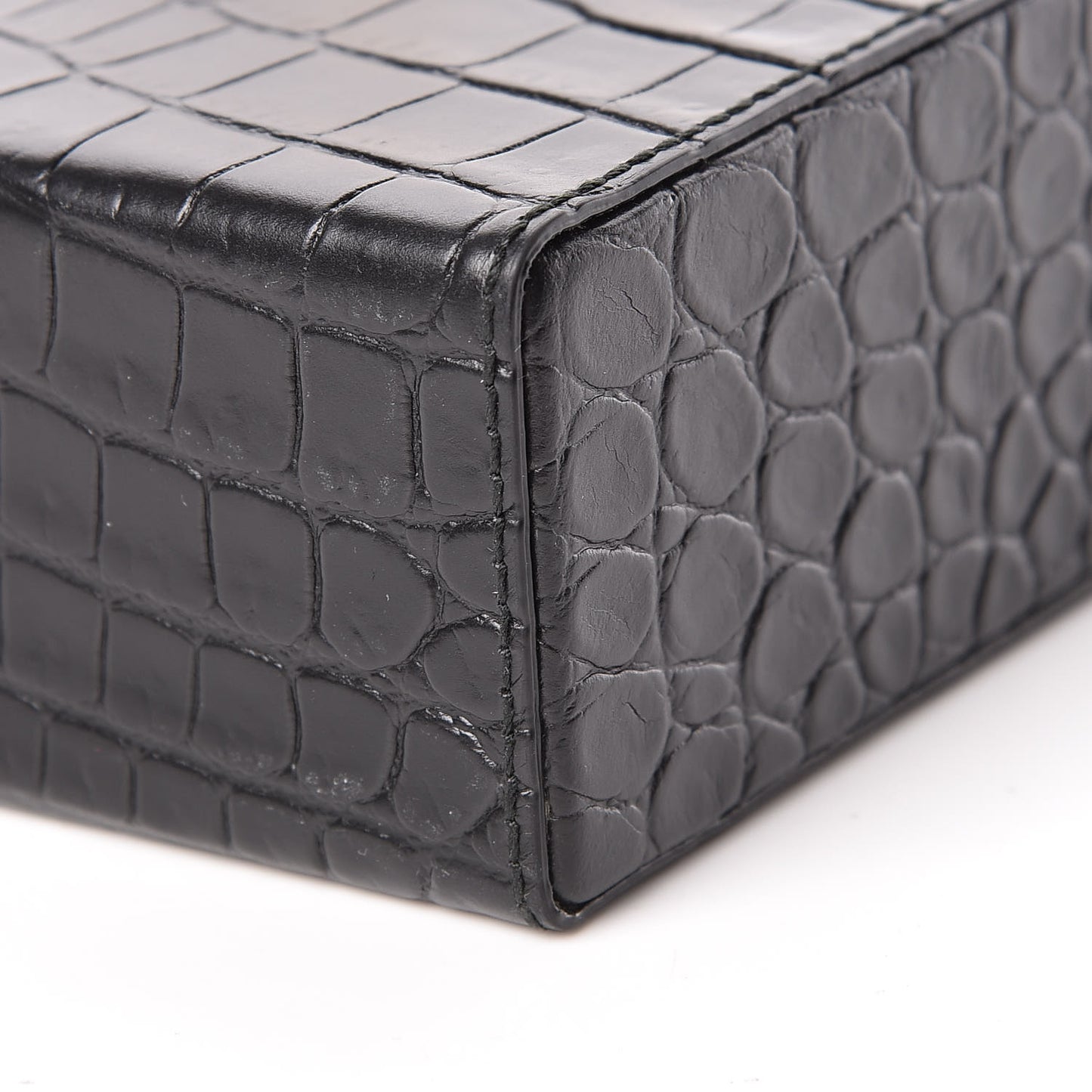 Calfskin Crocodile Embossed Daisey Box Clutch Black