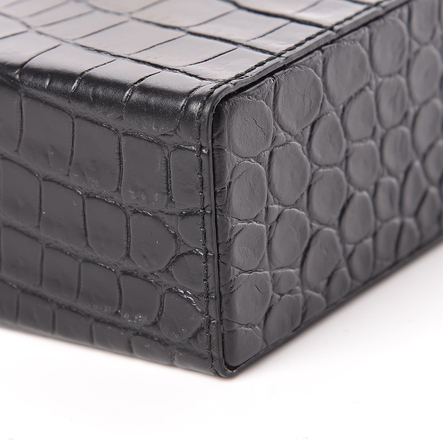 Bottega Veneta Calfskin Crocodile Embossed Daisey Box Clutch Black 9 of 10