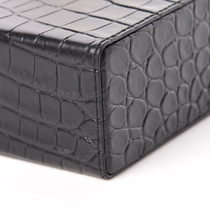 Bottega Veneta Calfskin Crocodile Embossed Daisey Box Clutch Black 9 of 10