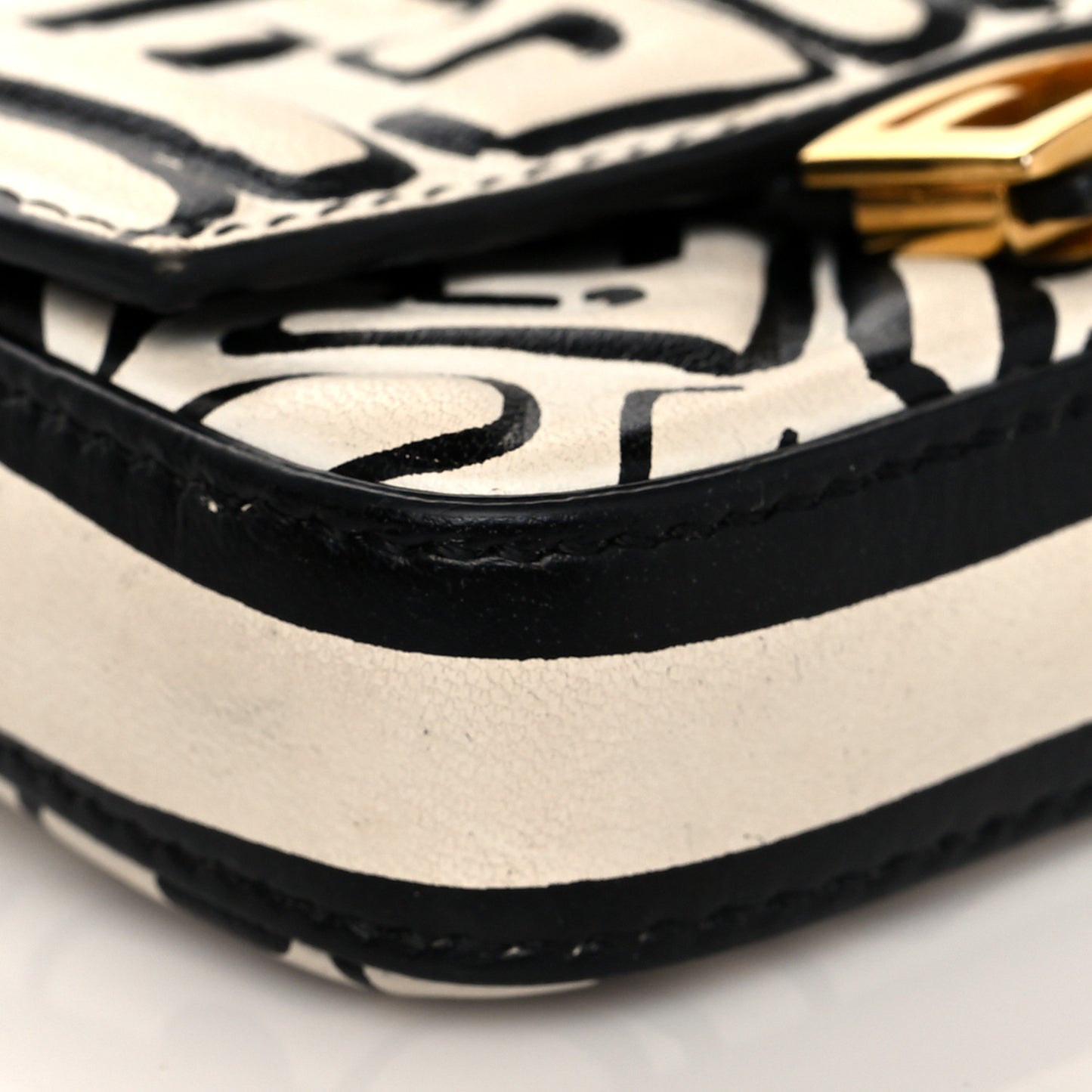 X JOSHUA VIDES Nappa Vitello King FF Embossed Nano Baguette Charm White Black