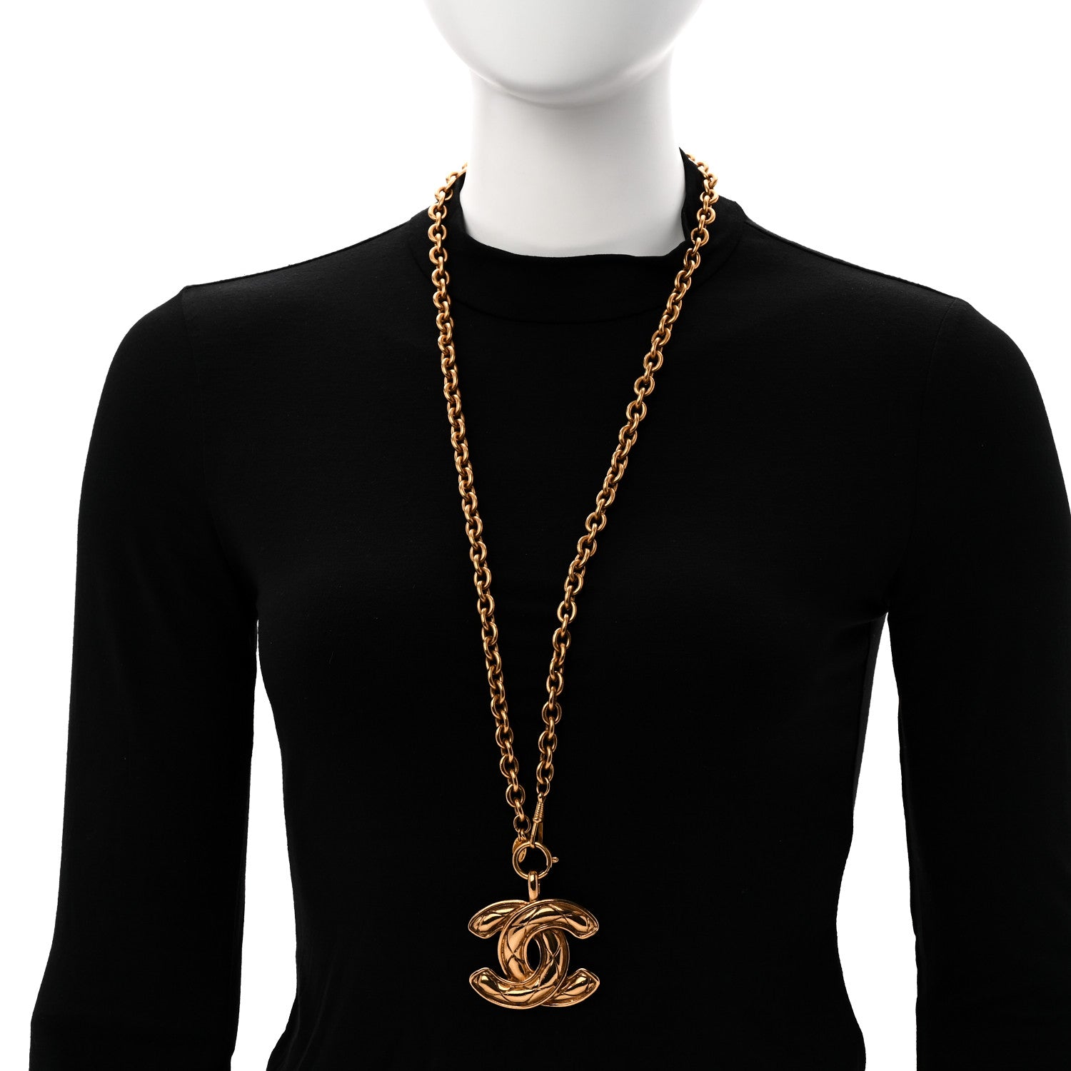 Chanel Metal Quilted CC Necklace Gold 2 of 6