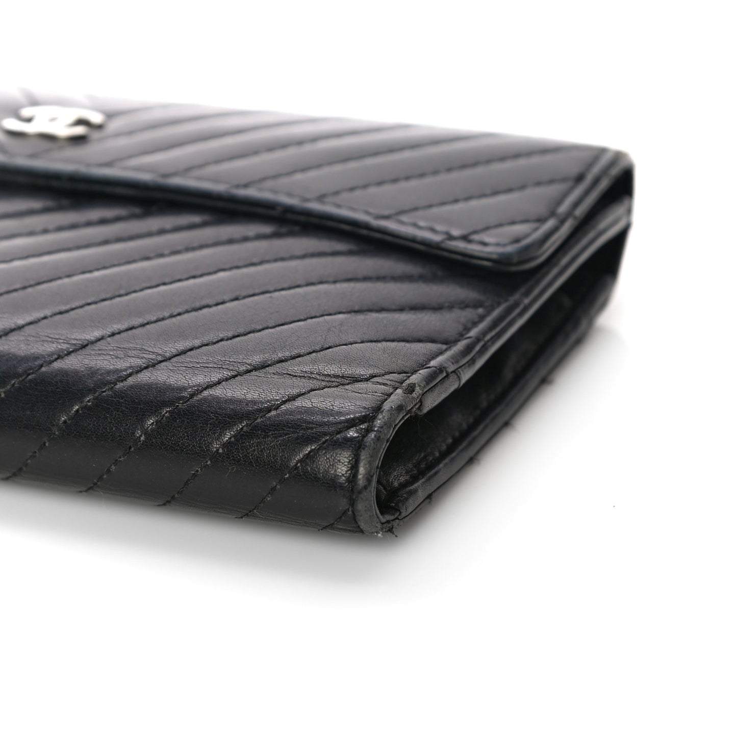 Lambskin Chevron Quilted Large Flap Clutch Wallet Black