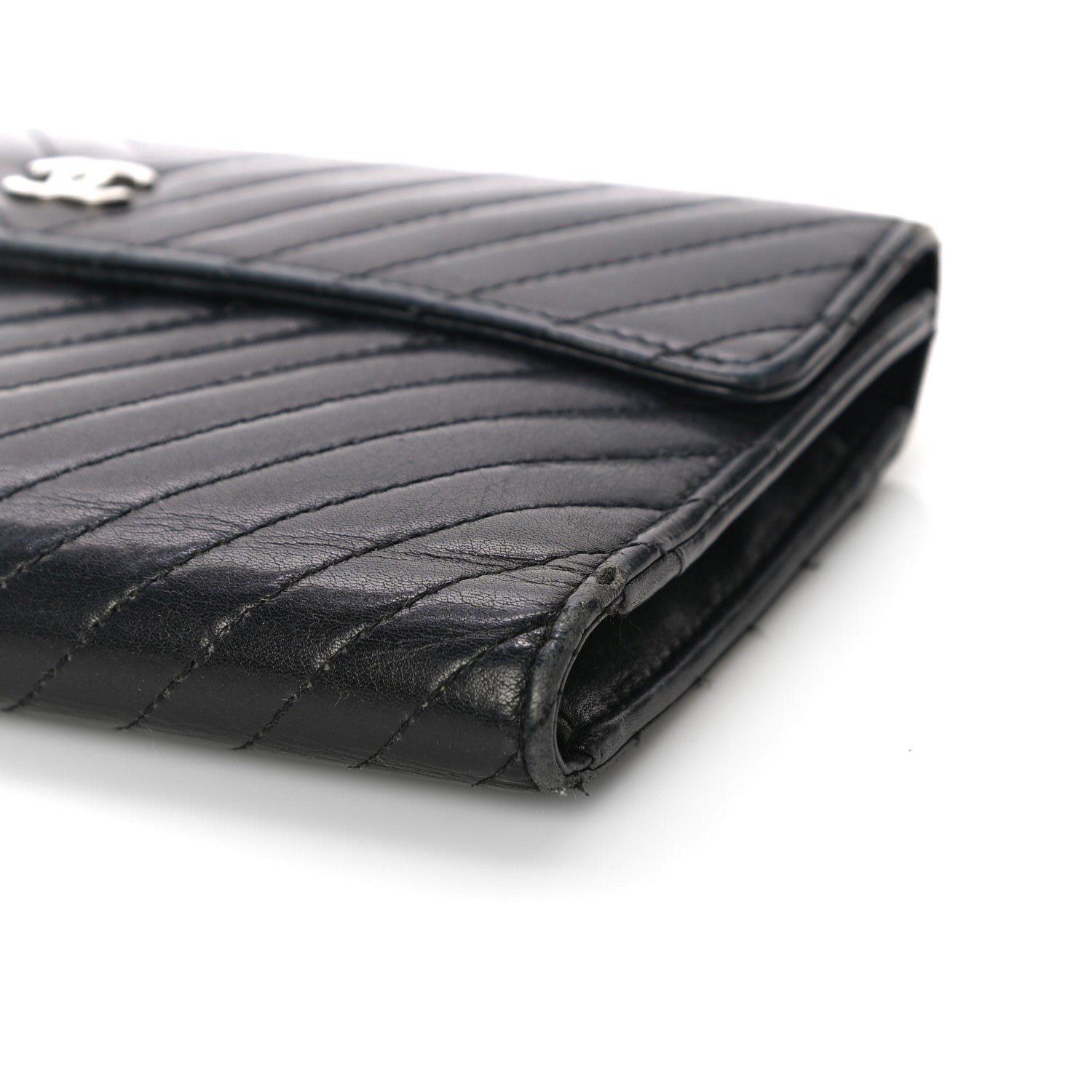 Chanel Lambskin Chevron Quilted Large Flap Clutch Wallet Black 11 of 22