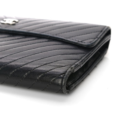 Chanel Lambskin Chevron Quilted Large Flap Clutch Wallet Black 11 of 22
