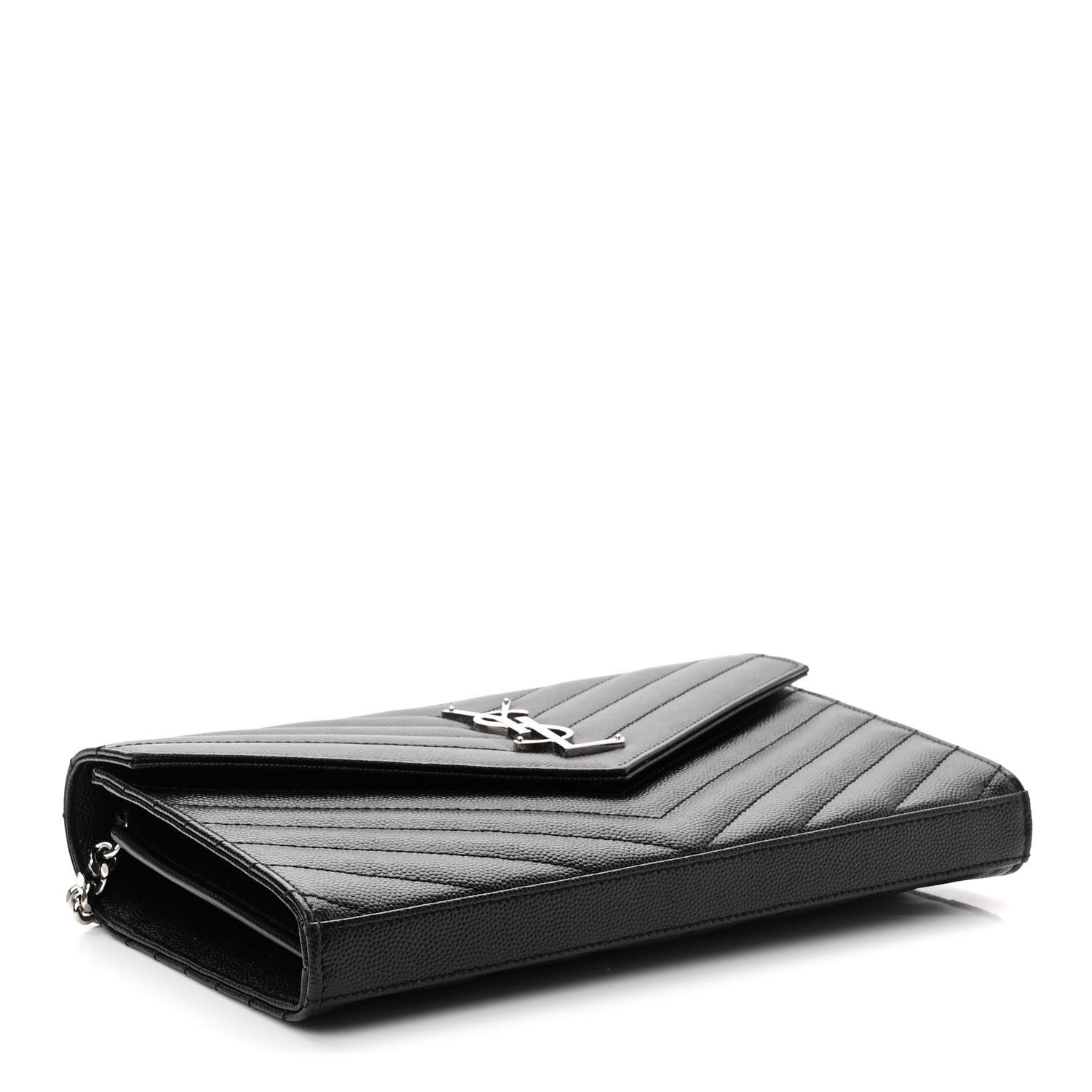 Saint Laurent Grain De Poudre Matelasse Chevron Monogram Chain Wallet Black 4 of 10