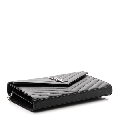 Saint Laurent Grain De Poudre Matelasse Chevron Monogram Chain Wallet Black 4 of 10