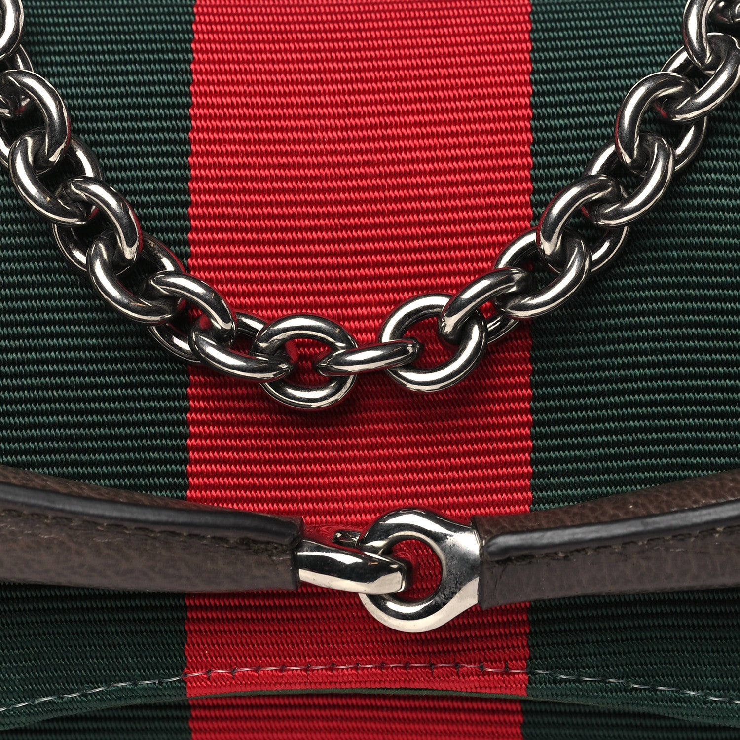 Gucci Monogram Textured Dollar Calfskin Heavy Grosgrain Web Small Maxi Horsebit Chain Shoulder Bag Beige Ebony New Acero 8 of 10