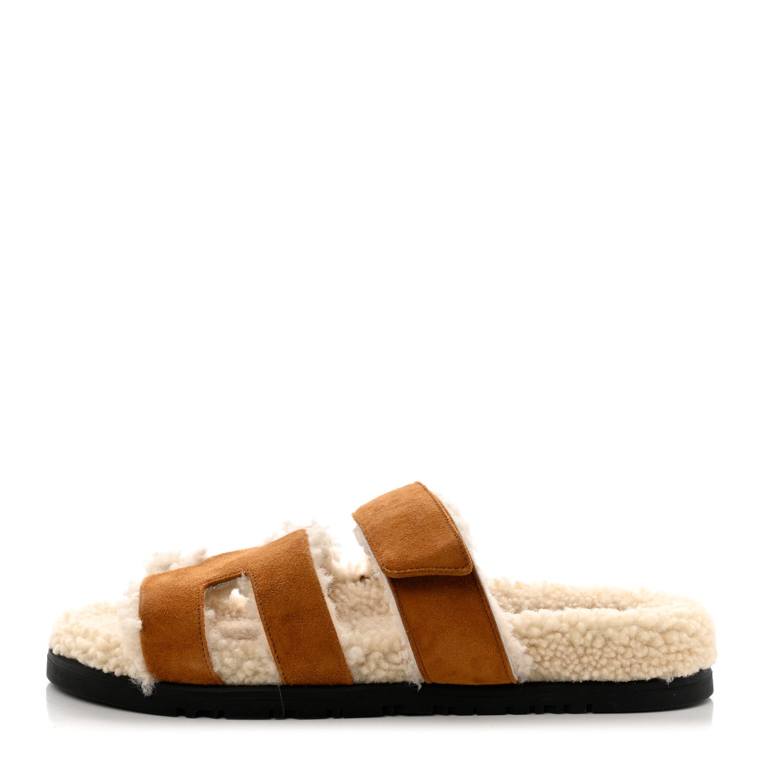 Hermes Suede Goatskin Woolskin Womens Chypre Sandals 37 Naturel Ecru 1 of 8