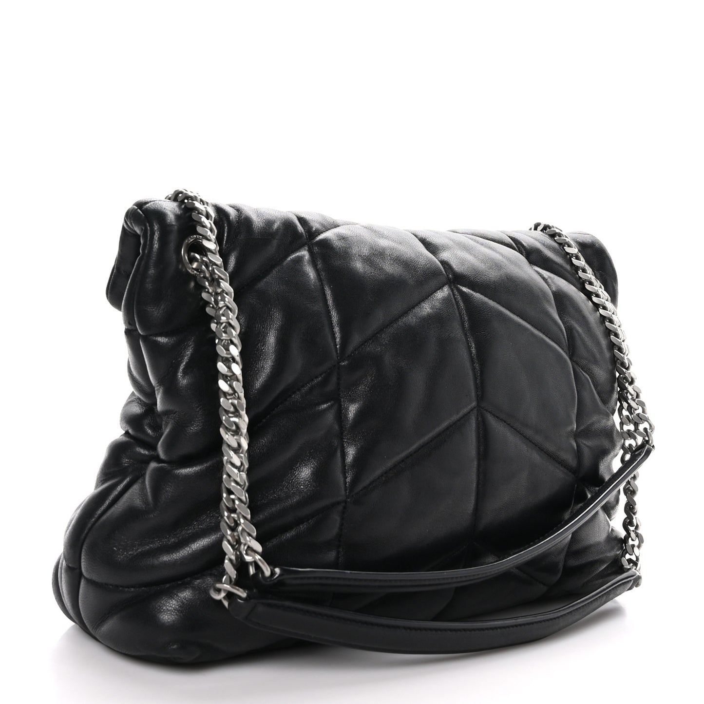 Lambskin Quilted Medium Loulou Puffer Monogram Chain Satchel Black