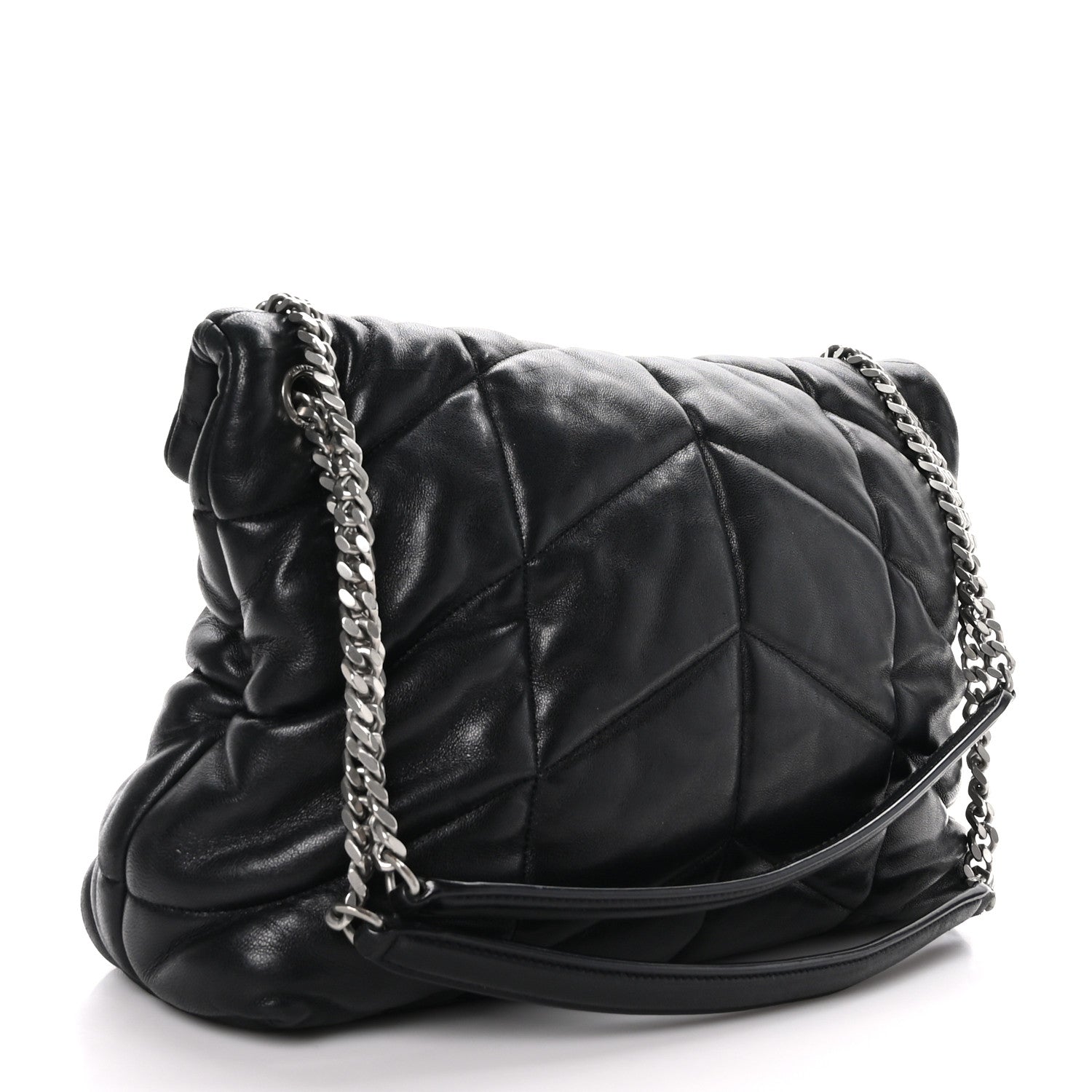 Saint Laurent Lambskin Quilted Medium Loulou Puffer Monogram Chain Satchel Black 3 of 9
