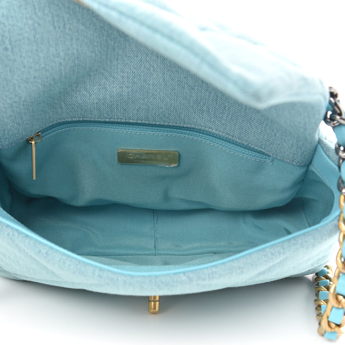 Denim Quilted Medium Chanel 19 Flap Neon Blue